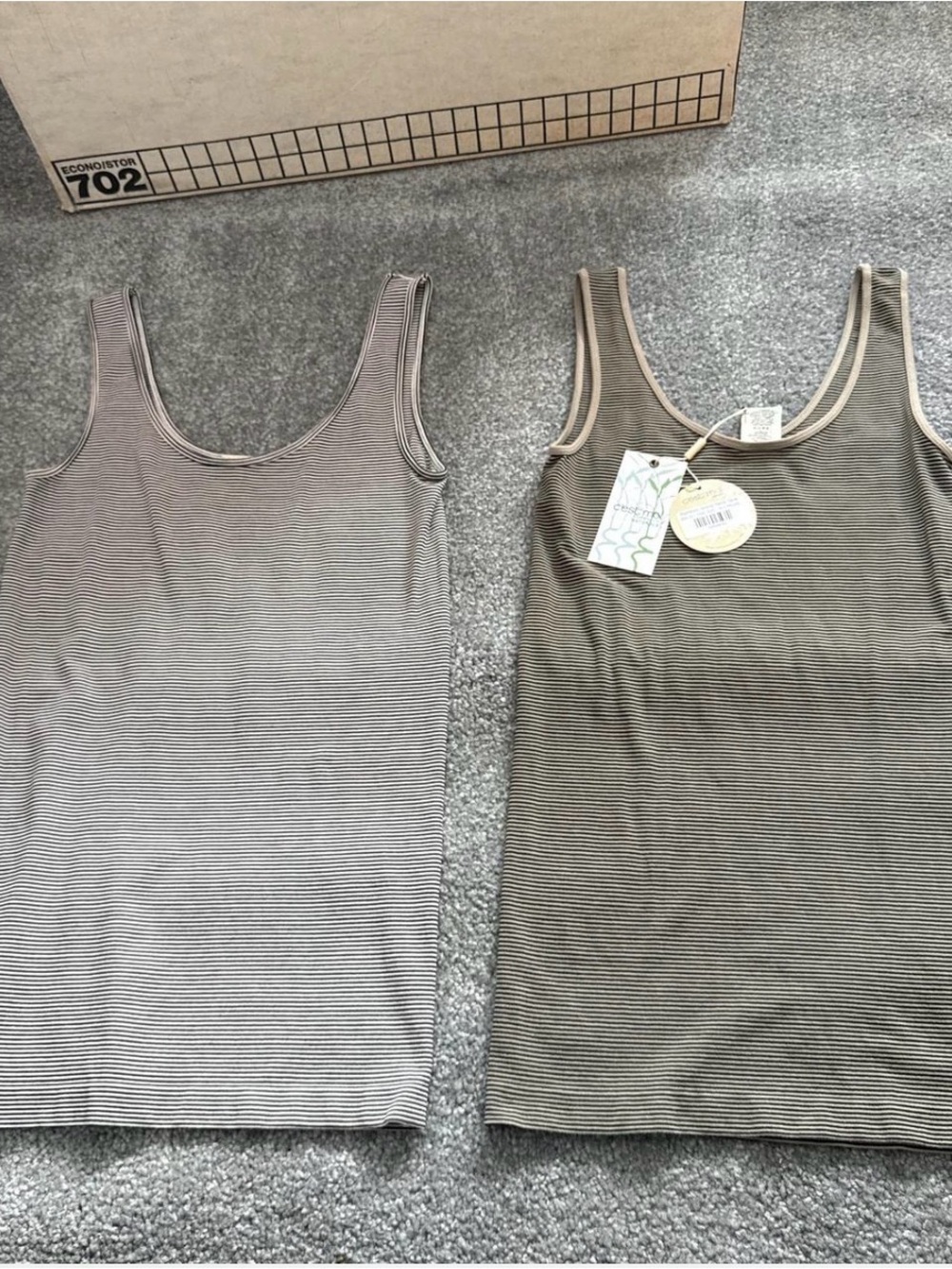 Striped Scoop Neck Tank Top - Taupe/Olive